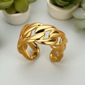 ✅NEW✅ 18K Gold Plated Stainless Steel Large Cuban Link Adjustable Ring (Gold)